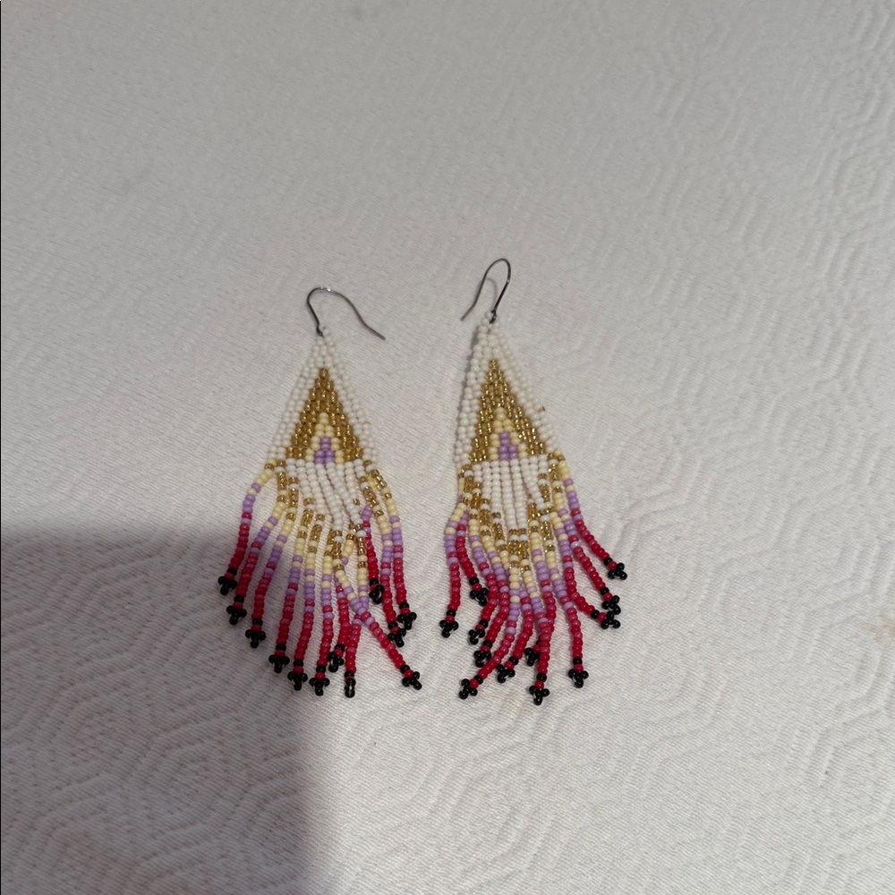 Beaded Earrings with Gold and Pink Accents